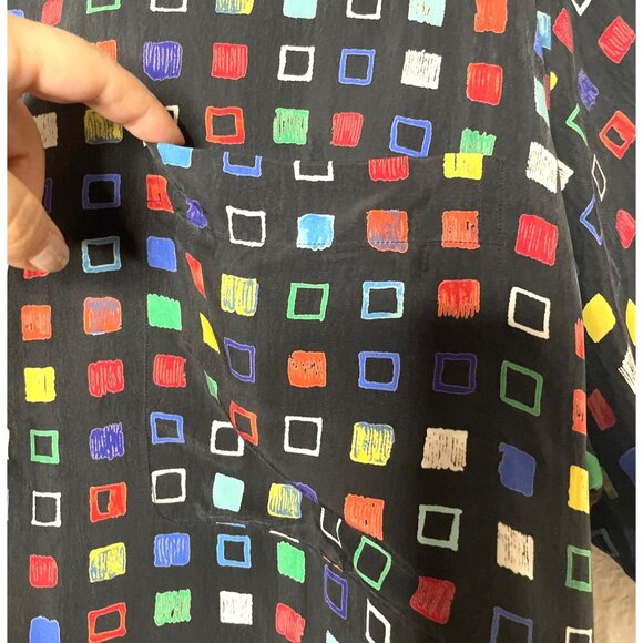 Brioni Multicolor Square Print Black Button-Up Shirt Men's XL Camp Made in Italy - Picture 4 of 7